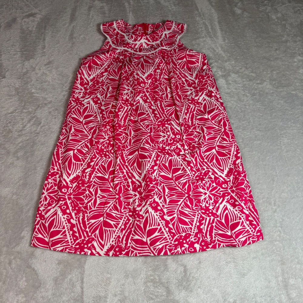 Lilly Pulitzer Girls Pink White Tropical Floral Sleeveless Dress Size 8‎